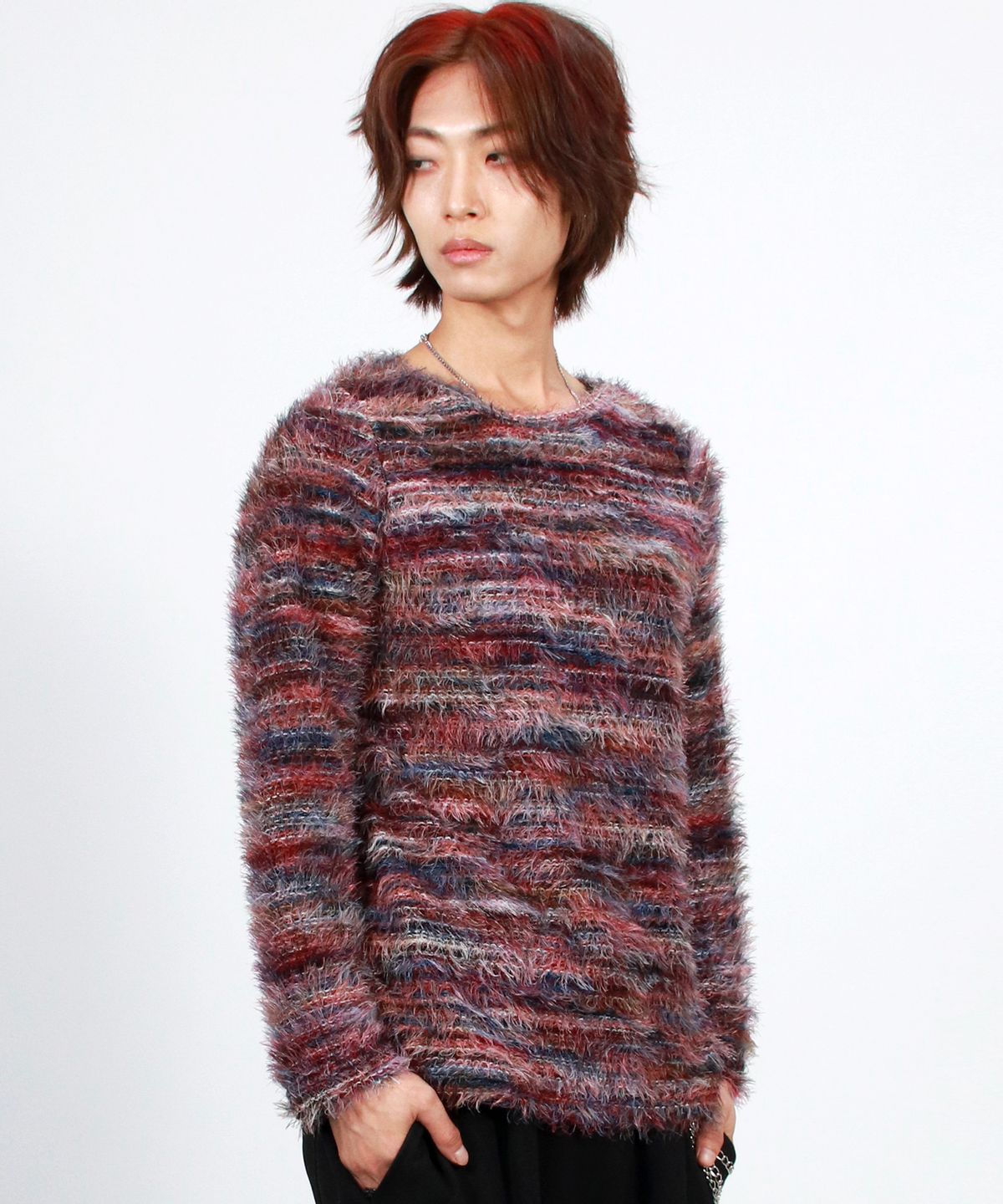 드마크(DEMARC) M Rainbow stripe boxy long sleeve knit pullover -  Pink