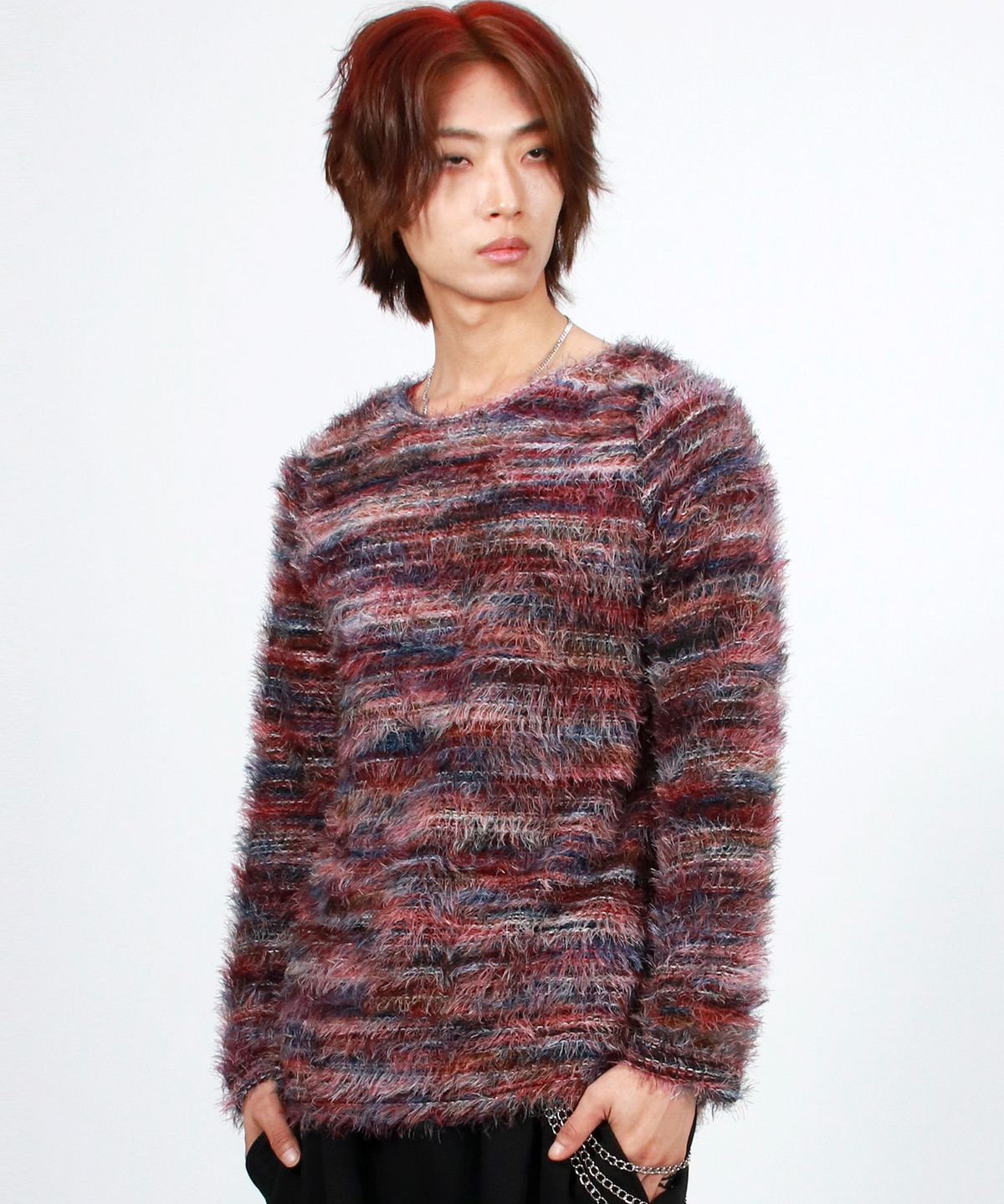 드마크(DEMARC) M Rainbow stripe boxy long sleeve knit pullover -  Pink