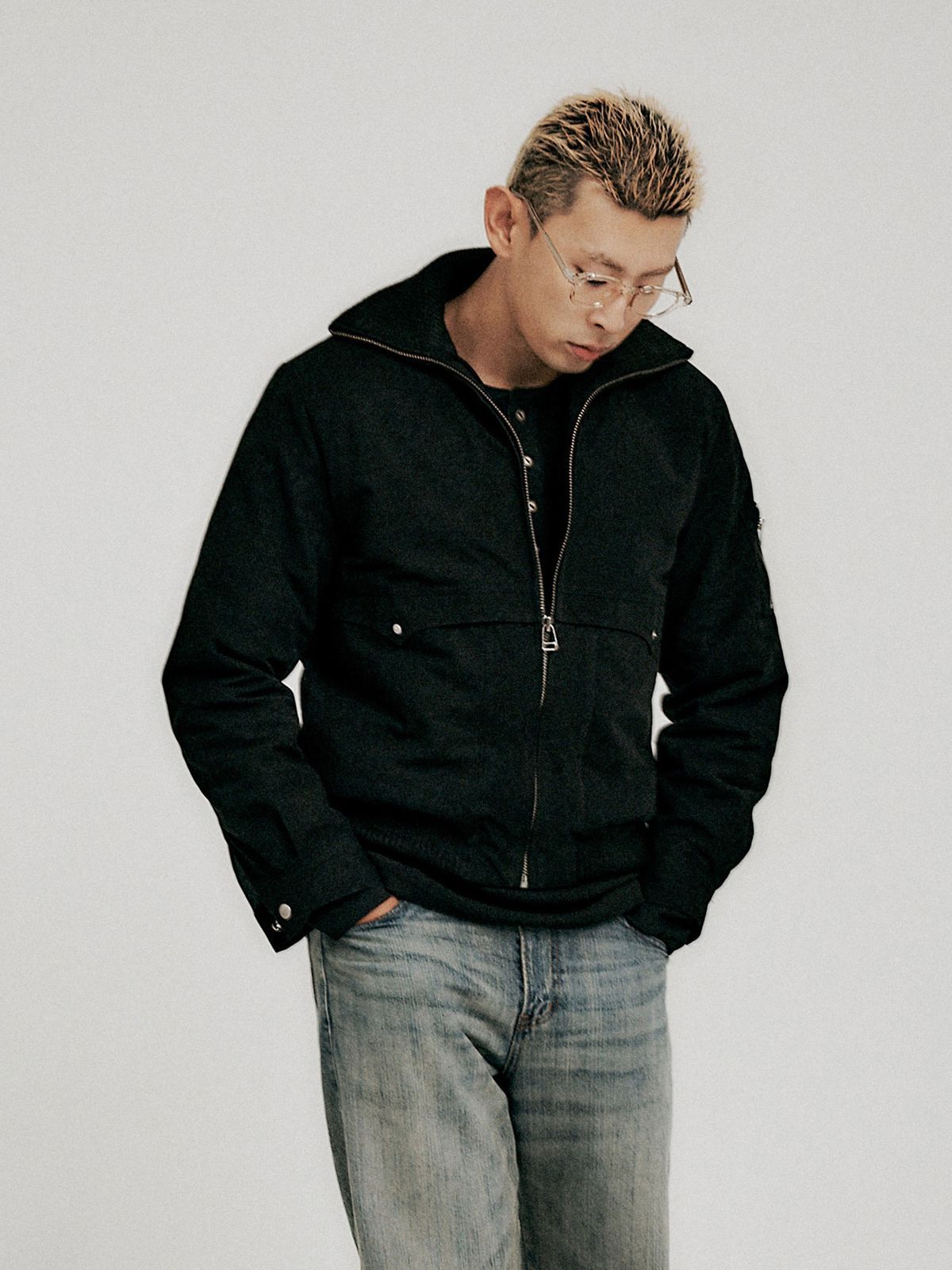 이히하(YEEHEEHAA) suede high-neck blouson (BK)