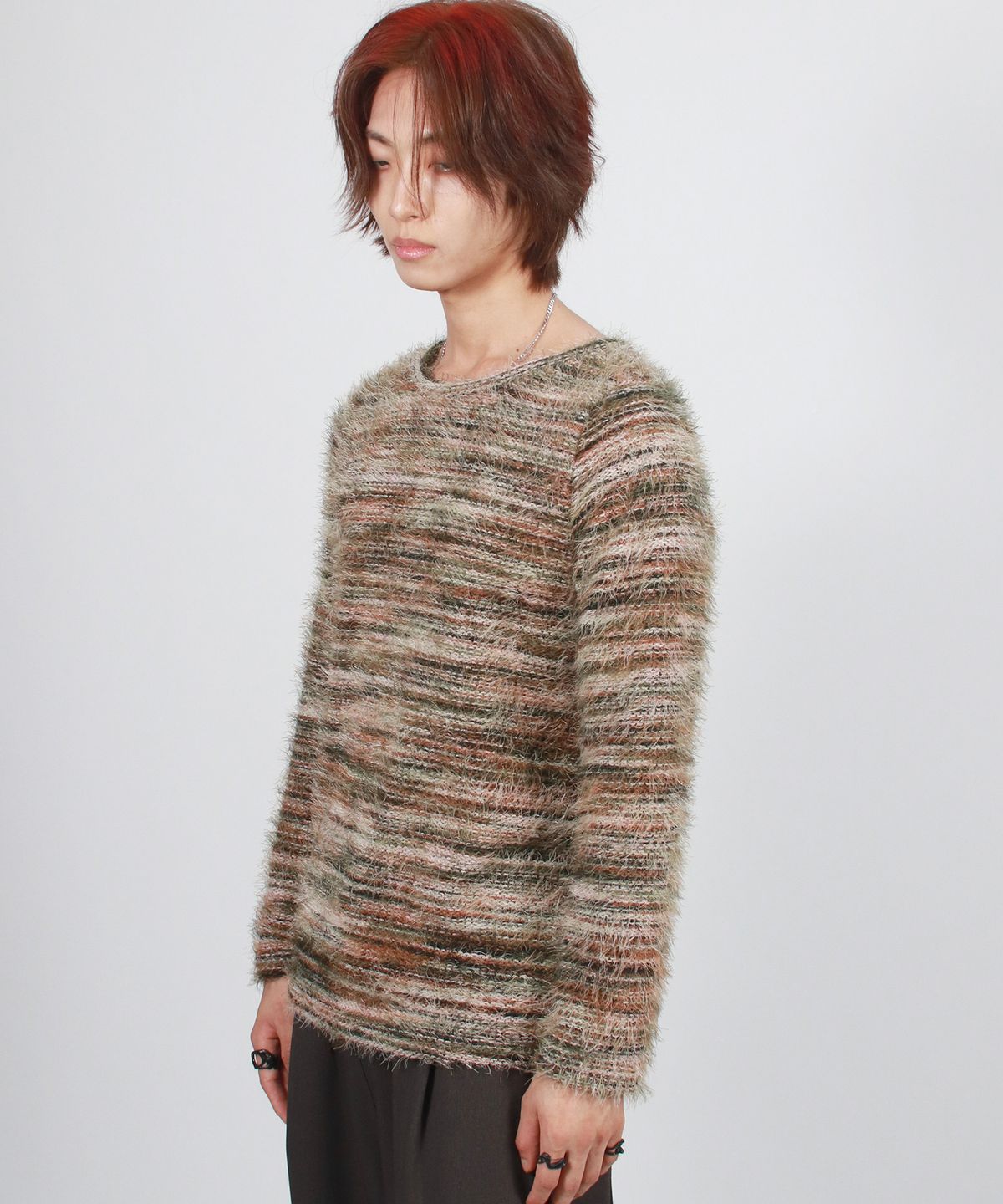 드마크(DEMARC) M Rainbow stripe boxy long sleeve knit pullover -  Olive green