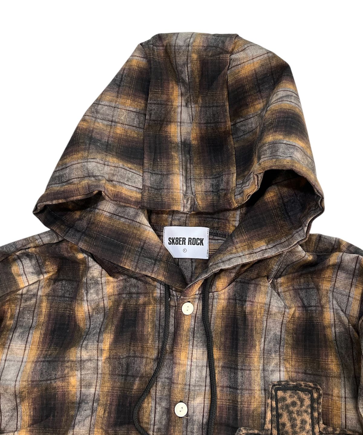 스케이터락(SK8ER ROCK) Cross Smudge Check Hooded Shirt (brown mix)