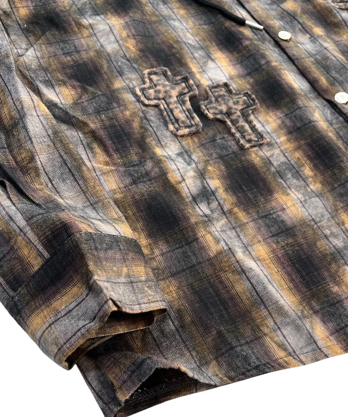 스케이터락(SK8ER ROCK) Cross Smudge Check Hooded Shirt (brown mix)