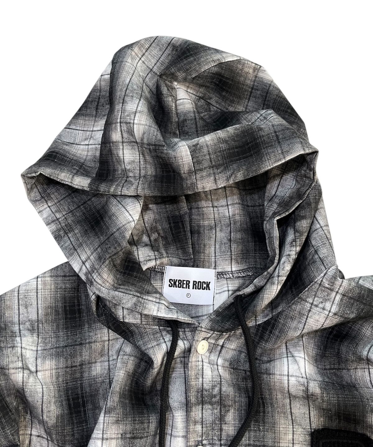 스케이터락(SK8ER ROCK) Cross Smudge Check Hooded Shirt (black mix)