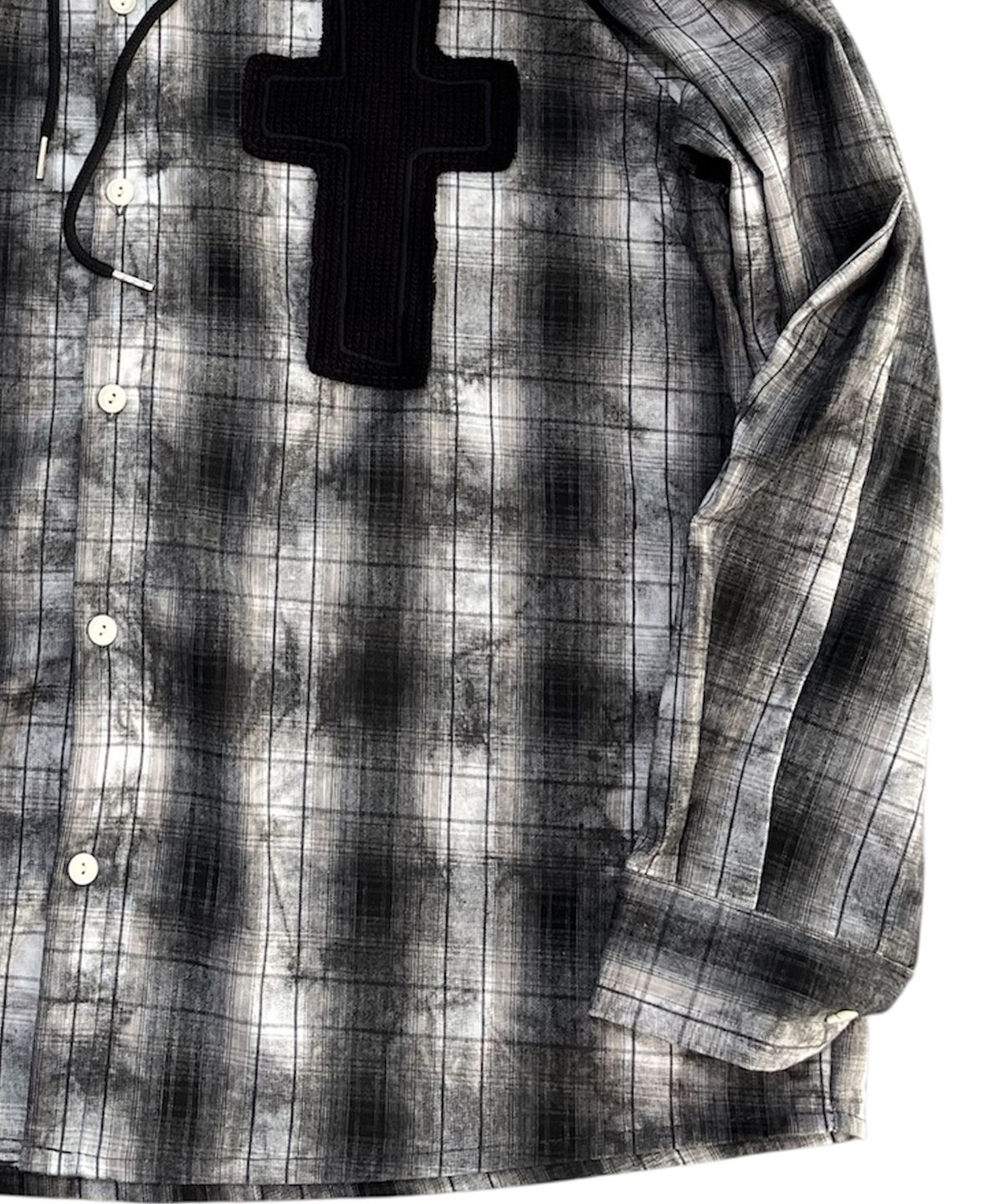 스케이터락(SK8ER ROCK) Cross Smudge Check Hooded Shirt (black mix)