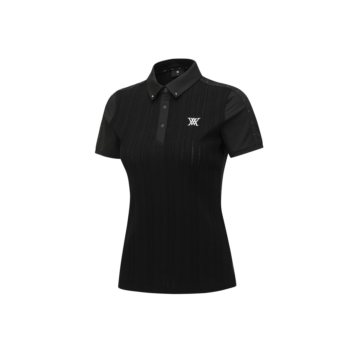 어뉴골프(ANEW GOLF) WOMEN TEXTURED HYBRID SHORT T-SHIRT_BK