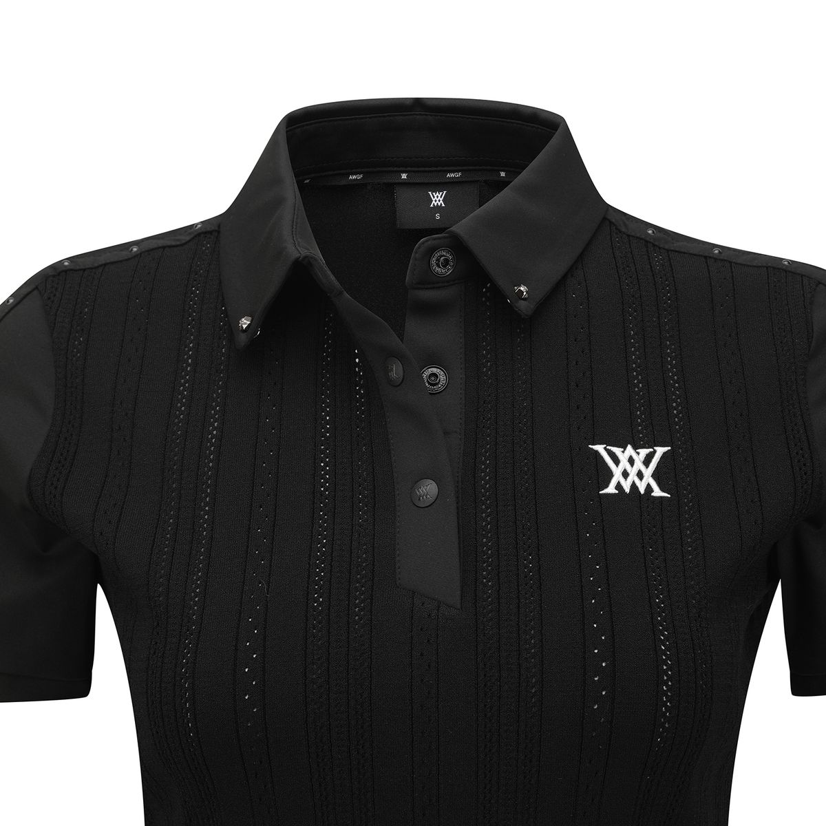 어뉴골프(ANEW GOLF) WOMEN TEXTURED HYBRID SHORT T-SHIRT_BK