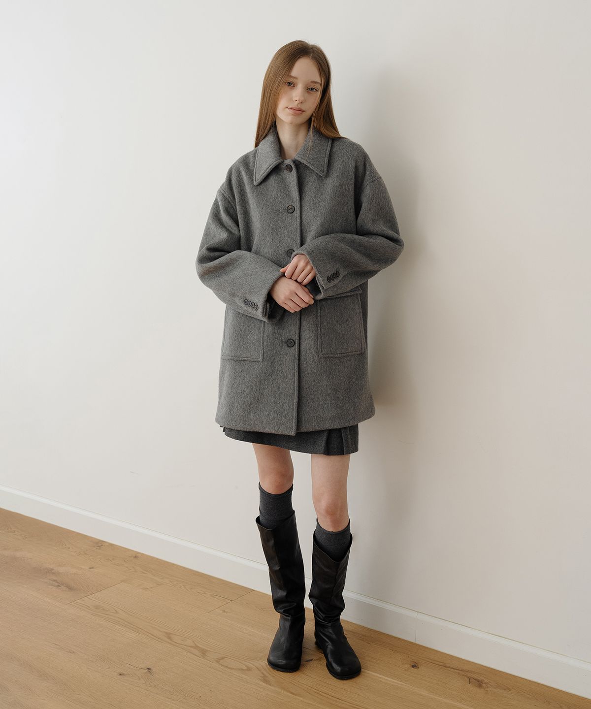 클루니(CLUNY) Wool Pocket Half Coat - Gray