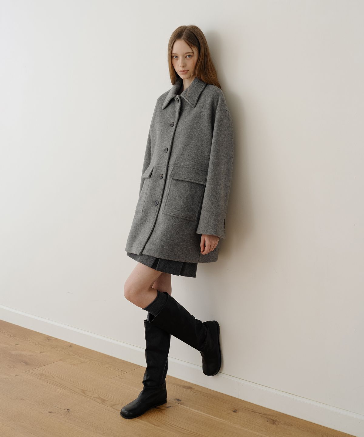 클루니(CLUNY) Wool Pocket Half Coat - Gray