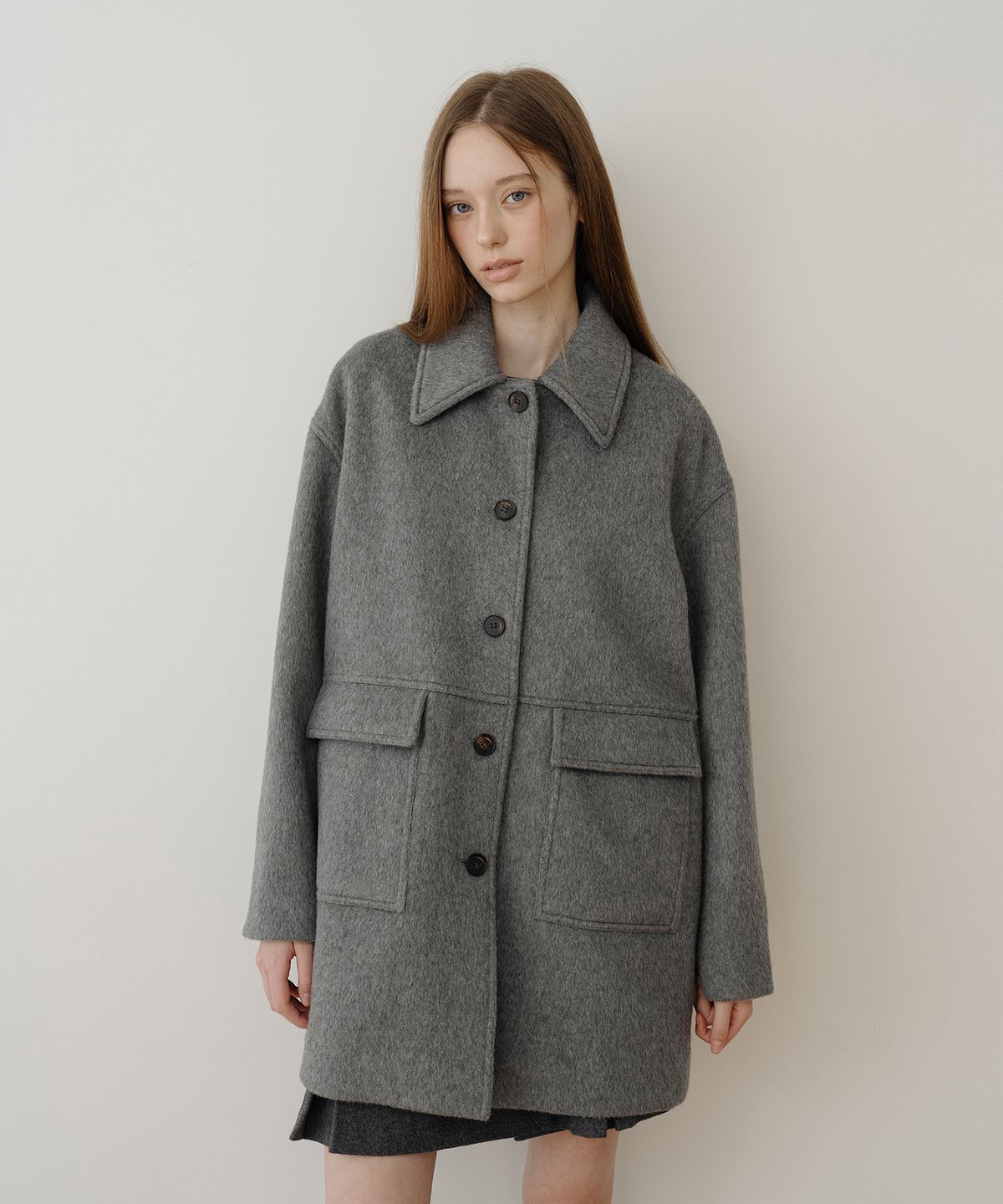 클루니(CLUNY) Wool Pocket Half Coat - Gray