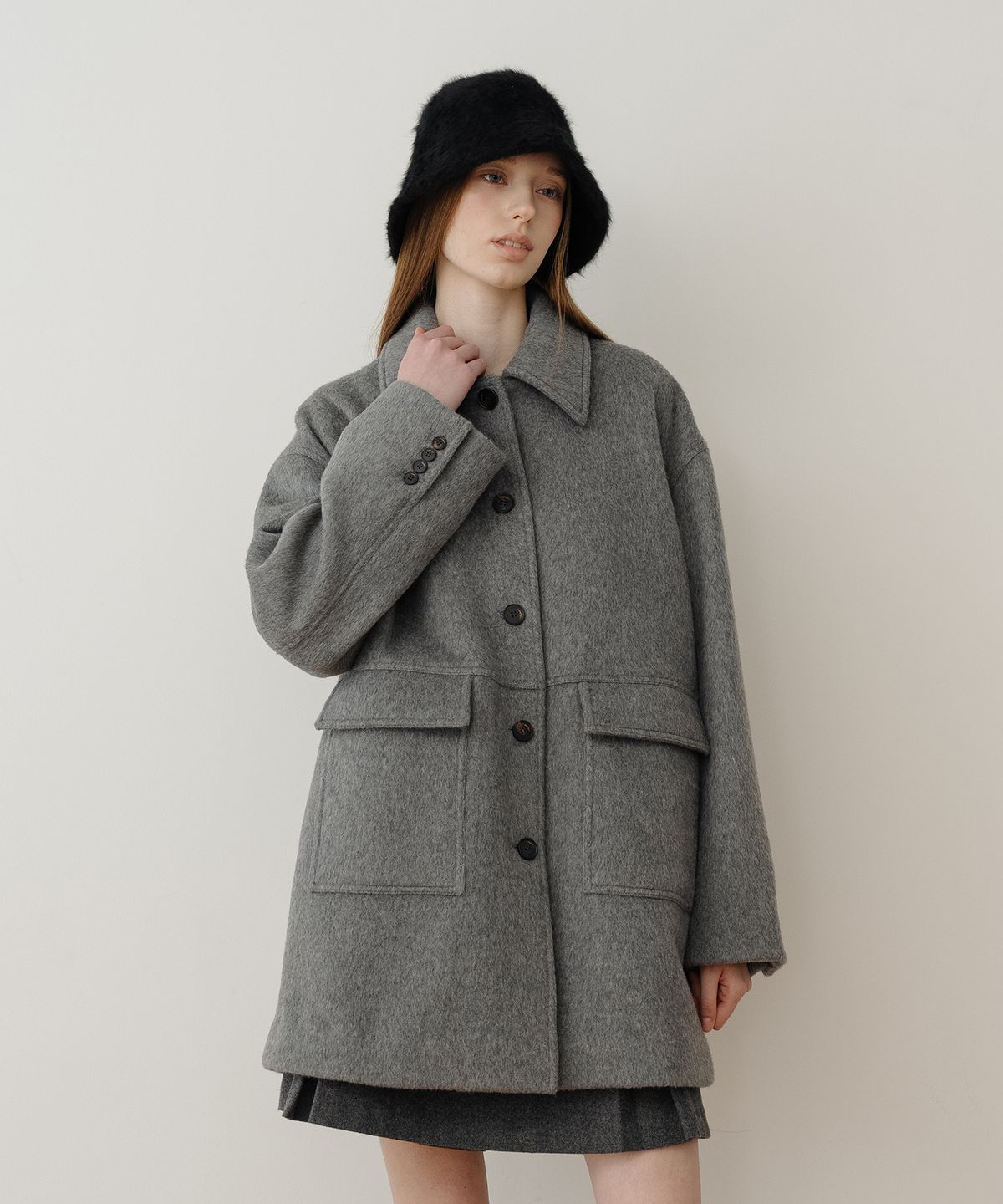 클루니(CLUNY) Wool Pocket Half Coat - Gray