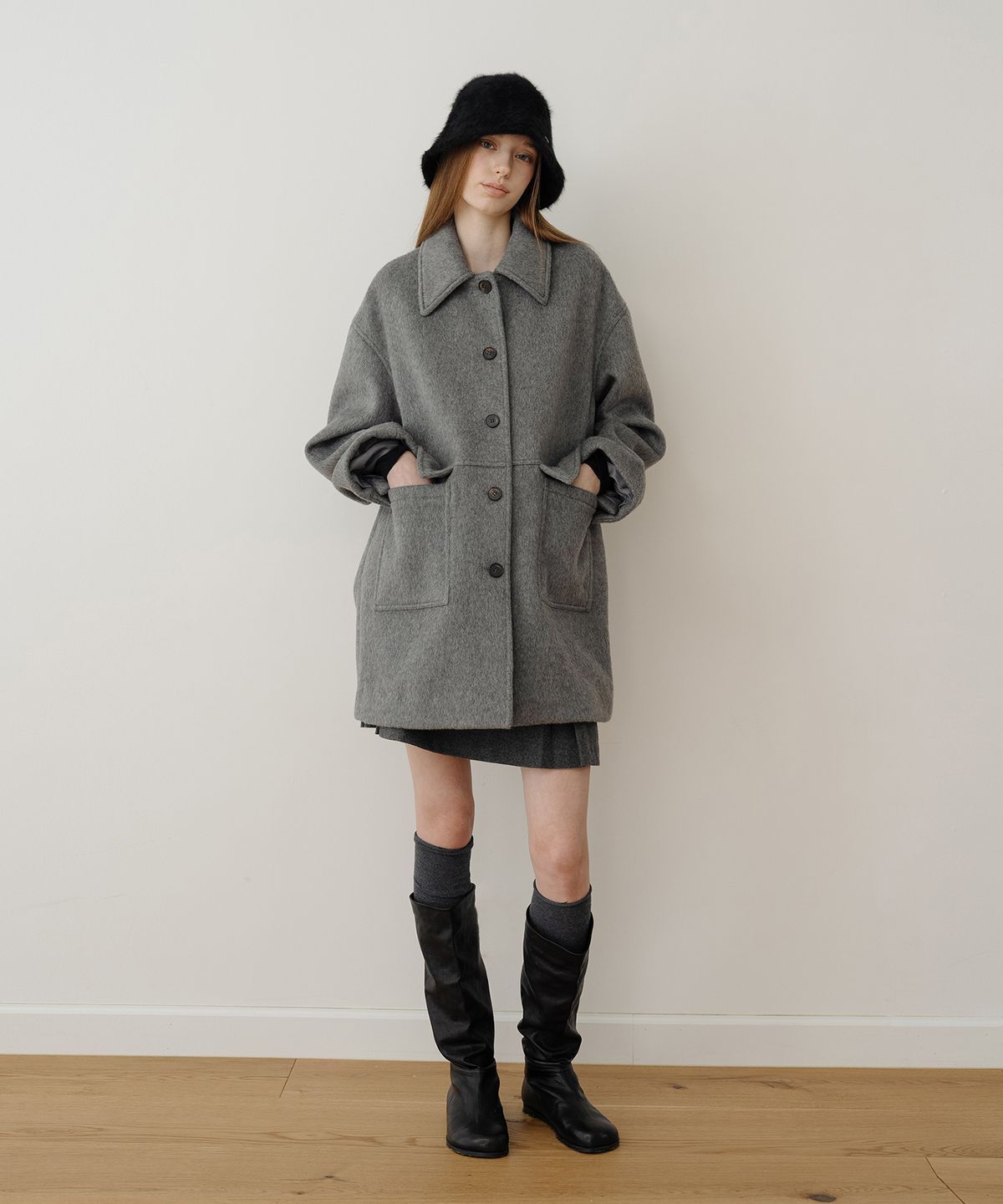 클루니(CLUNY) Wool Pocket Half Coat - Gray