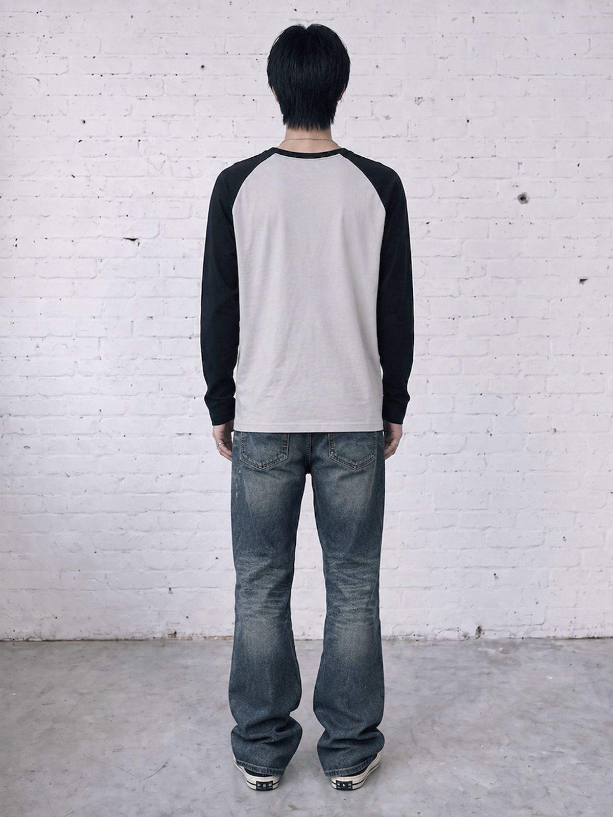 바운더리(BOUNDARY) CONTRAST RAGLAN SLEEVE TEE GRAY