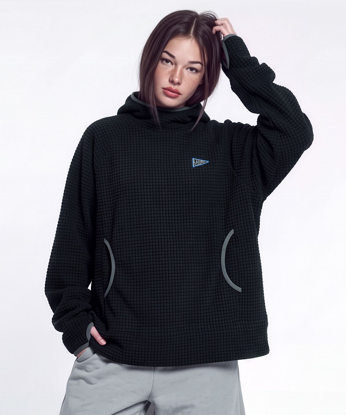 레이지비(LAZYBEE) 소프트 웜 에어 립 바라클라바 후드 티셔츠 M (3컬러)