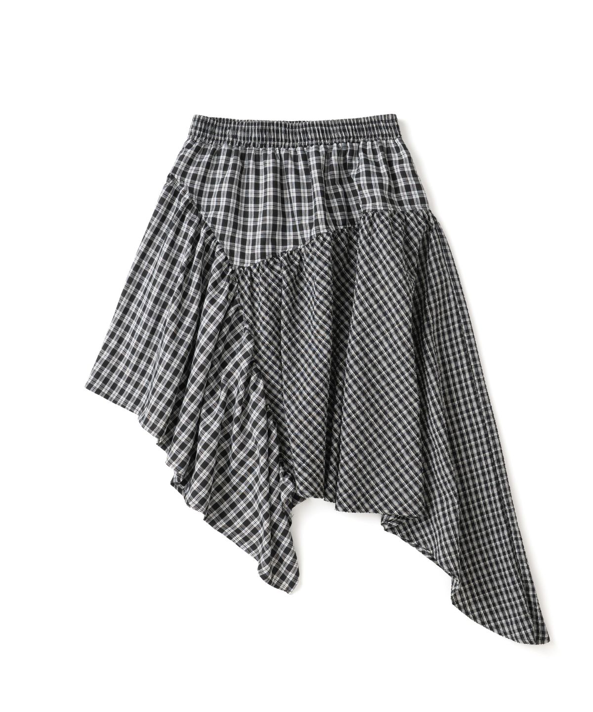 히쇼(HISYO) Unbalanced Check Pattern Banding Skirt - Black