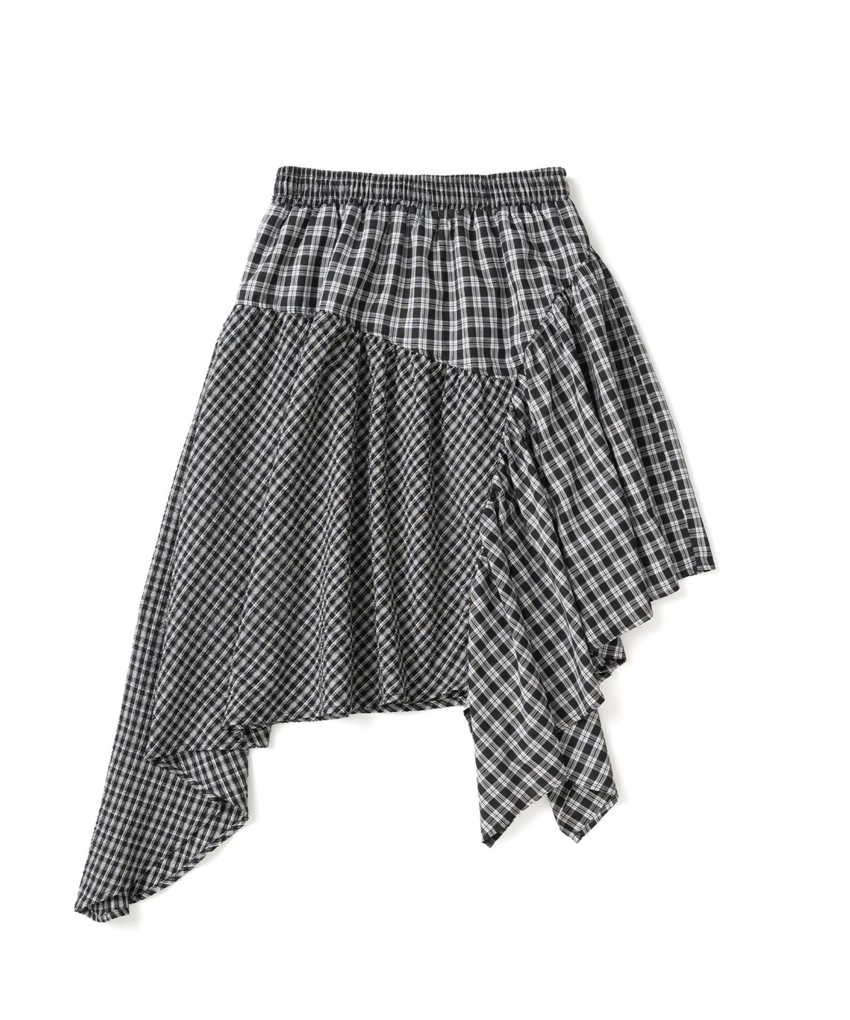 히쇼(HISYO) Unbalanced Check Pattern Banding Skirt - Black