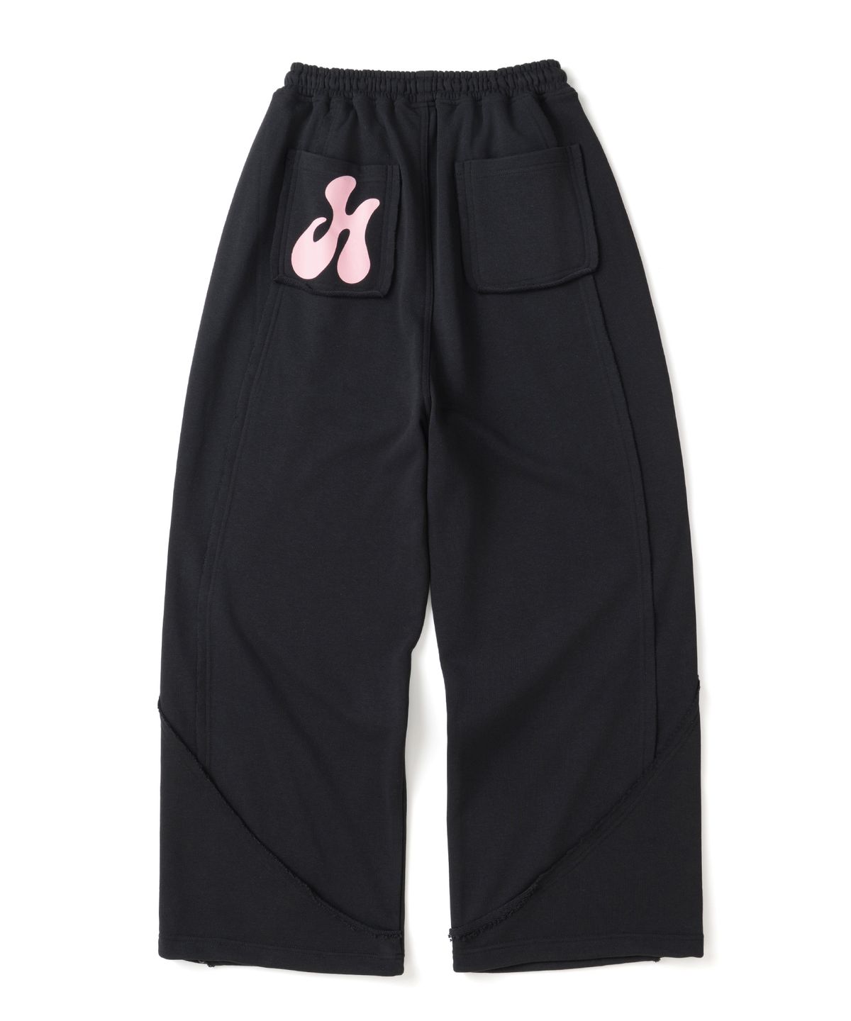 히쇼(HISYO) Diagonal Panel Raw Edge Sweat Pants - Black