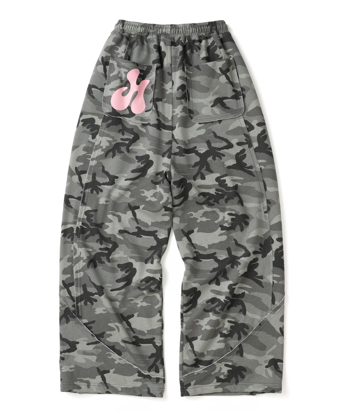 히쇼(HISYO) Diagonal Panel Raw Edge Sweat Pants - Camo Grey
