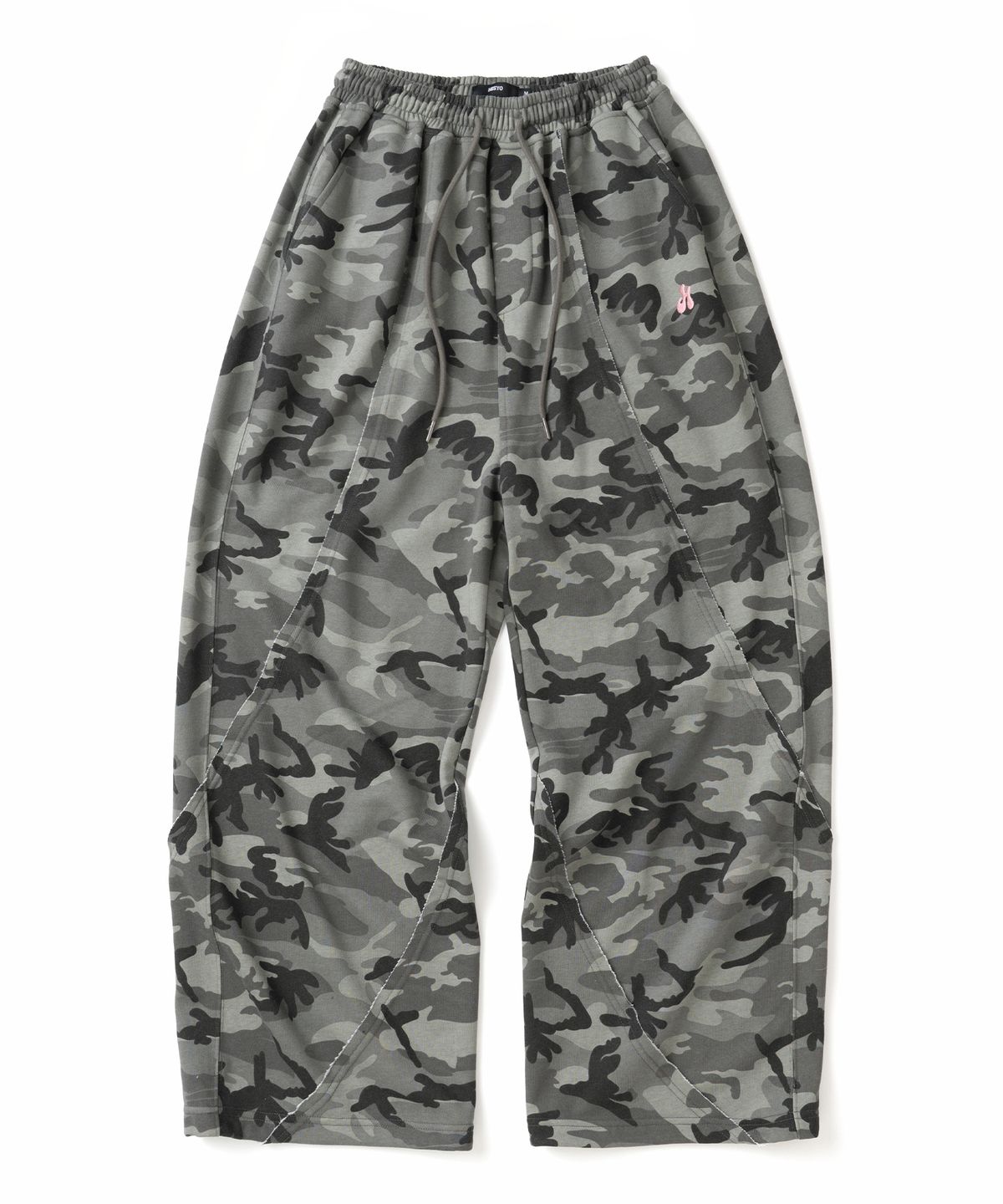 히쇼(HISYO) Diagonal Panel Raw Edge Sweat Pants - Camo Grey