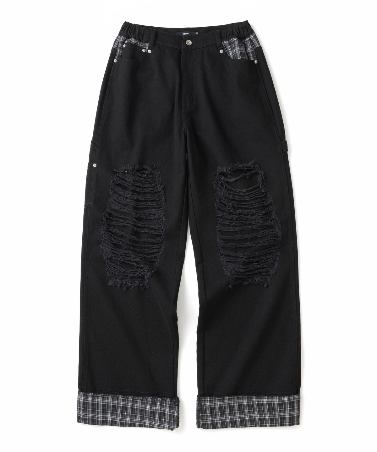 히쇼(HISYO) Check Panel Roll Up Carpenter Pants - BLACK
