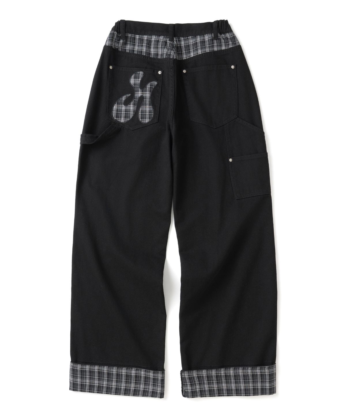 히쇼(HISYO) Check Panel Roll Up Carpenter Pants - BLACK