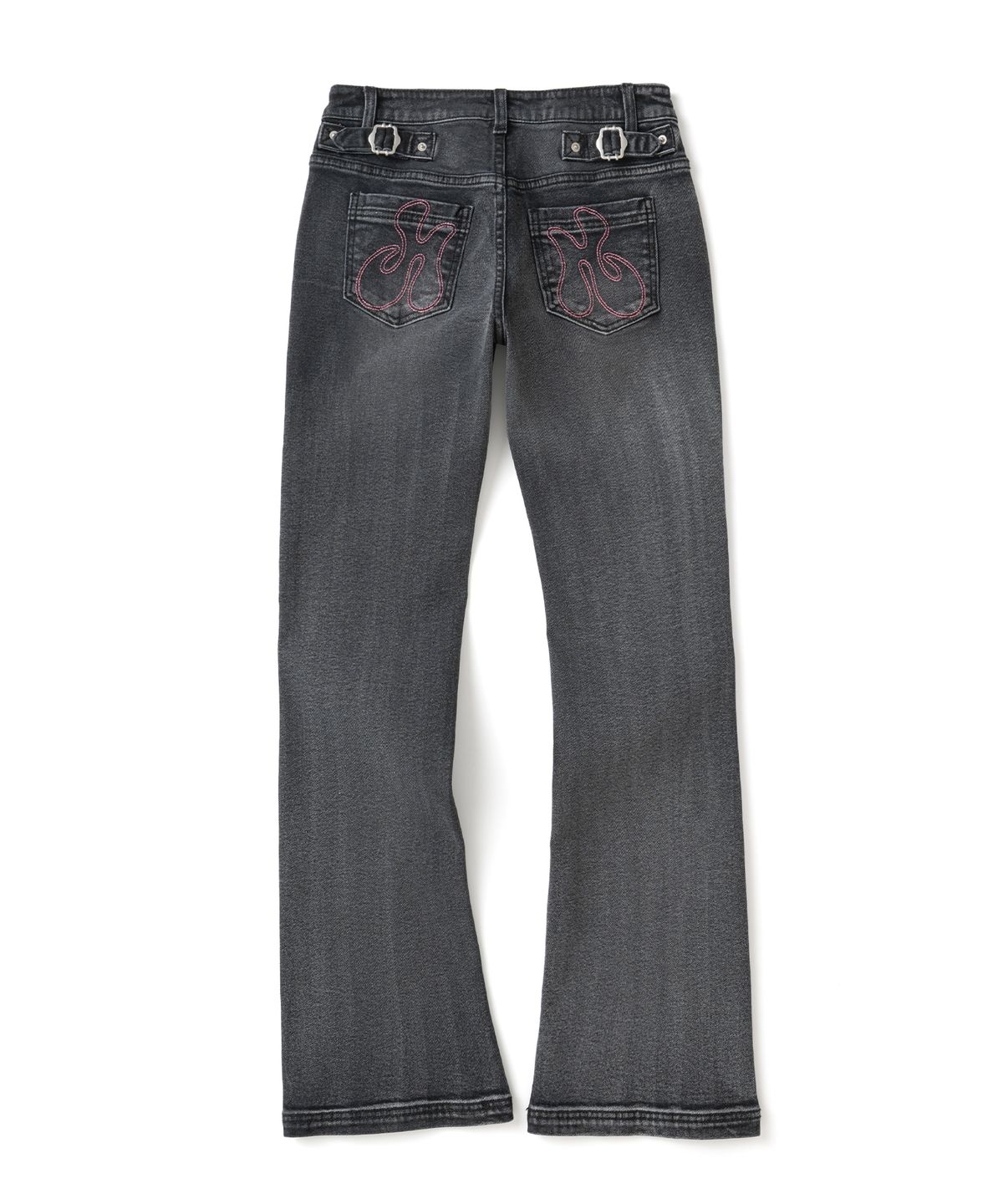 히쇼(HISYO) Back Stitch Low Rise Flare Fit Denim Pants - Black