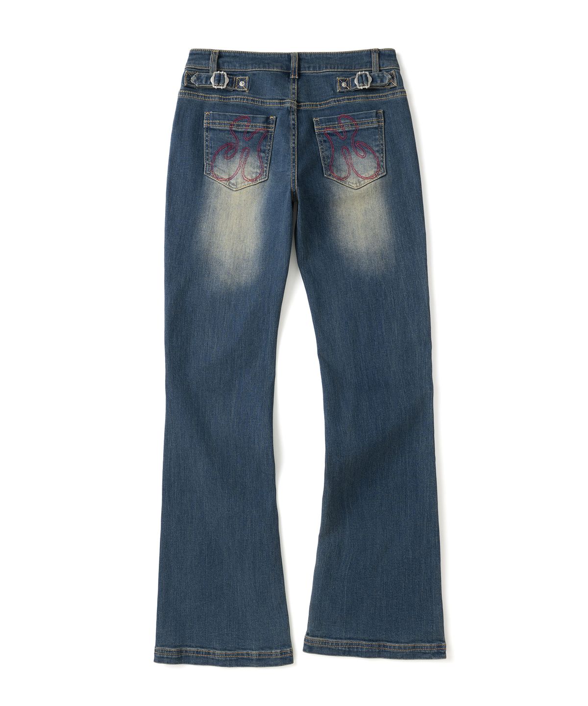 히쇼(HISYO) Back Stitch Low Rise Flare Fit Denim Pants - Deep Blue