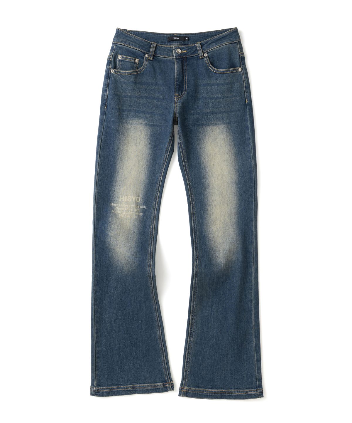 히쇼(HISYO) Back Stitch Low Rise Flare Fit Denim Pants - Deep Blue