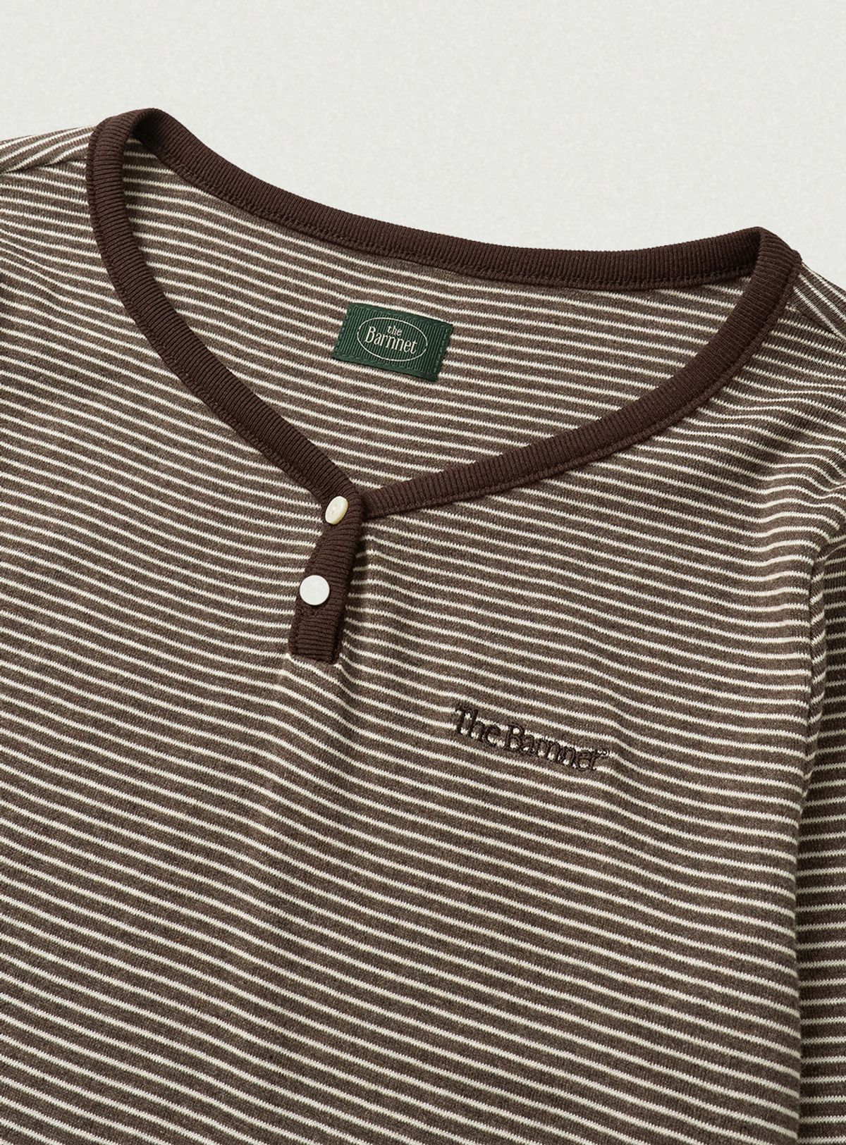 더바넷(THEBARNNET) Devon Stripe Henley T-Shirt_Brown