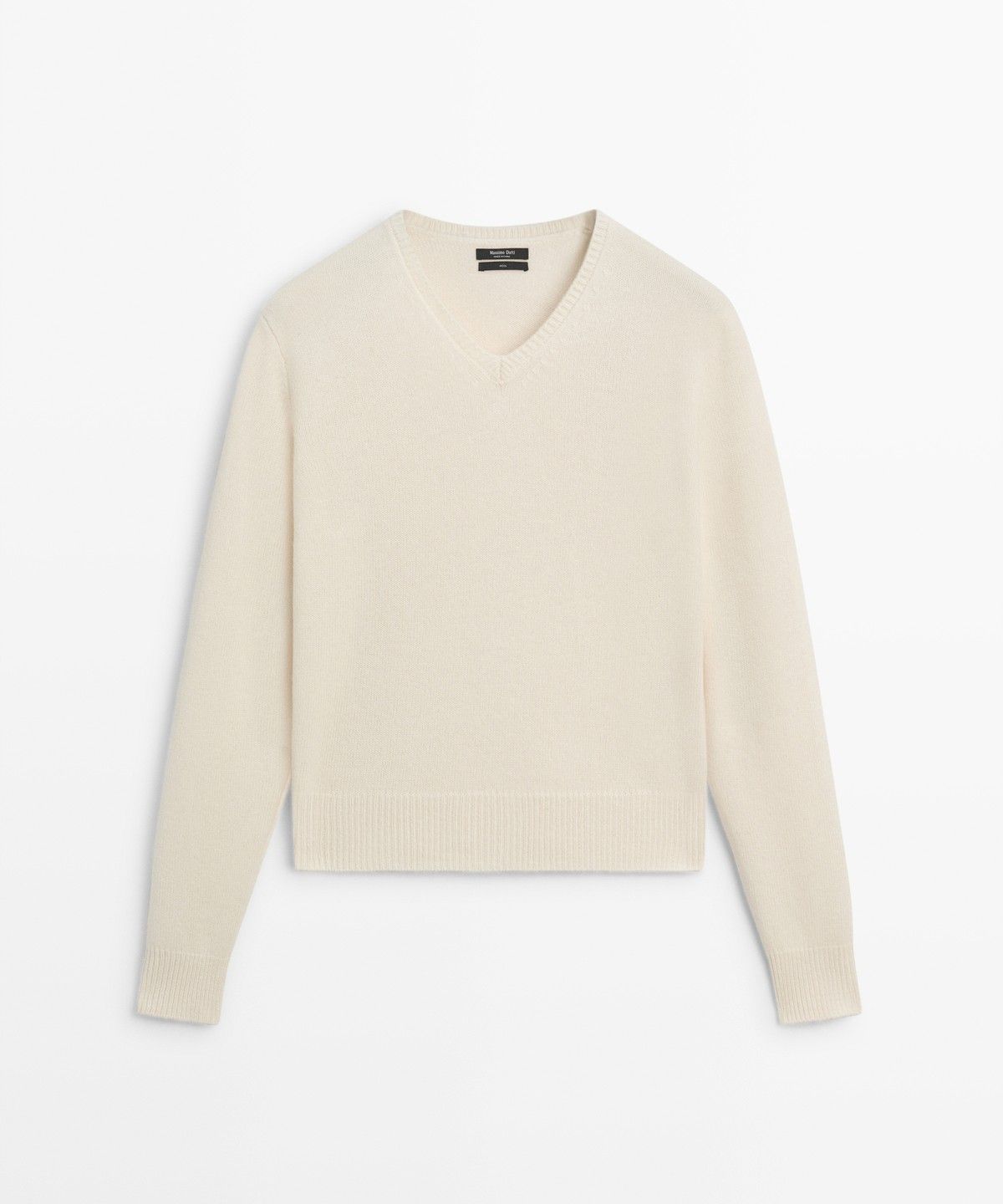 마시모두띠(MASSIMO DUTTI) 100% 울 하이 V넥 긴소매 리브 니트 스웨터