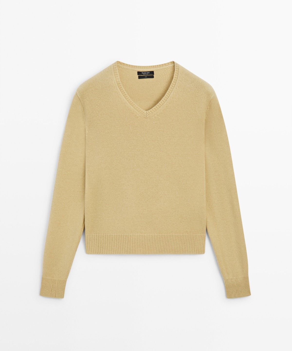 마시모두띠(MASSIMO DUTTI) 100% 울 하이 V넥 긴소매 리브 니트 스웨터