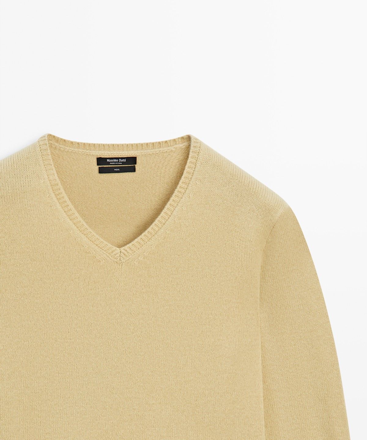 마시모두띠(MASSIMO DUTTI) 100% 울 하이 V넥 긴소매 리브 니트 스웨터