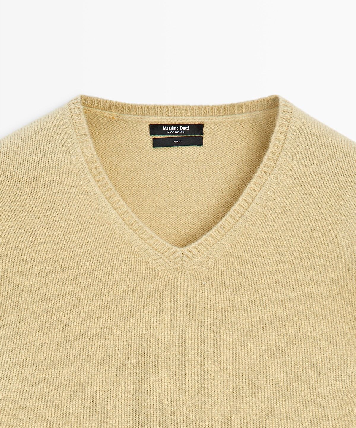 마시모두띠(MASSIMO DUTTI) 100% 울 하이 V넥 긴소매 리브 니트 스웨터