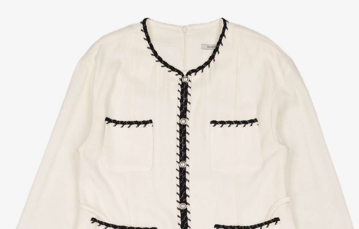 비뮤즈맨션(BEMUSE MANSION) Tweed tape trimming pleated dress - Ivory L
