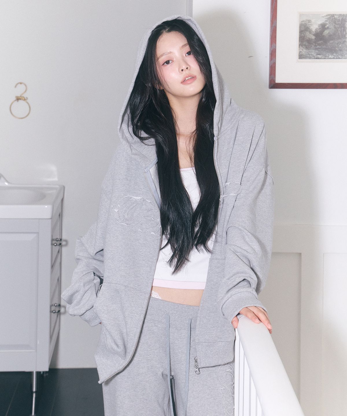 로잔느(ROSEANNE) Off-Duty Oversized Zip-Up Hoodie (Gray)