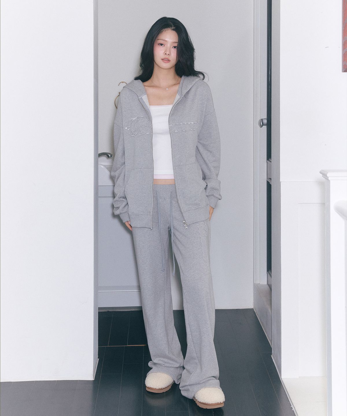 로잔느(ROSEANNE) Off-Duty Oversized Zip-Up Hoodie (Gray)