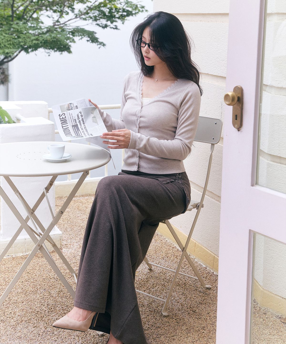 로잔느(ROSEANNE) Milkshake Lace-Trim Cardigan (Milk Tea)