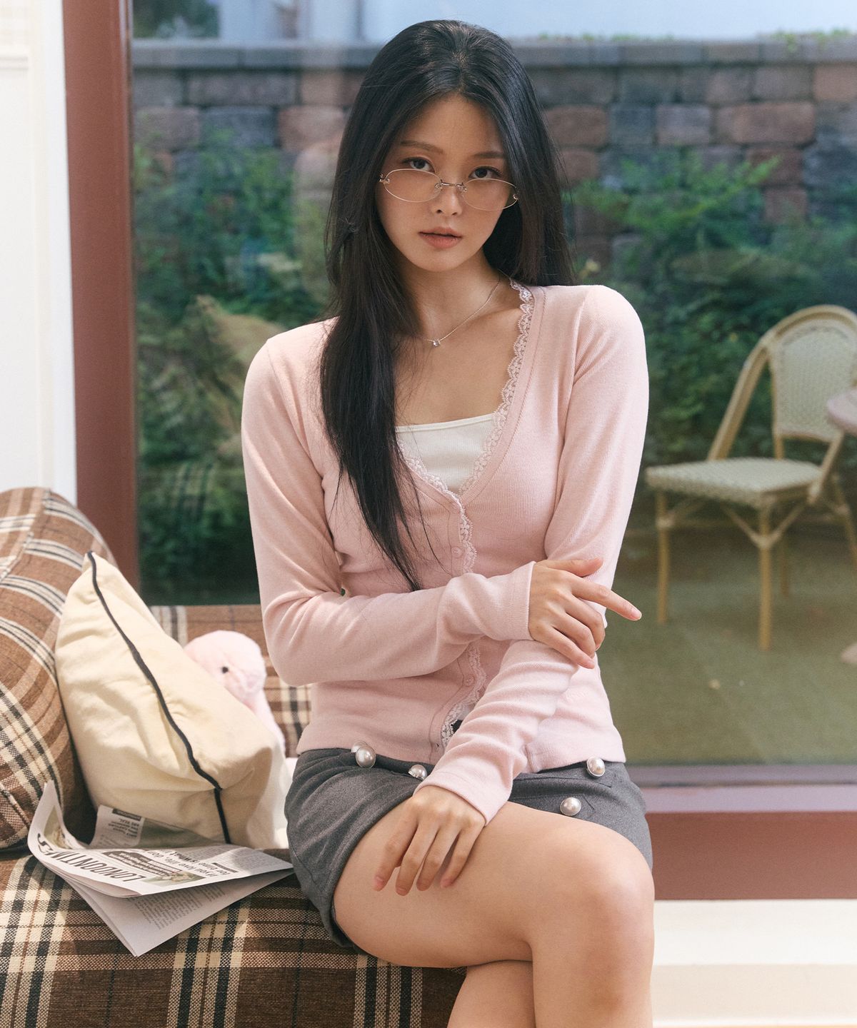 로잔느(ROSEANNE) Milkshake Lace-Trim Cardigan (Strawberry)