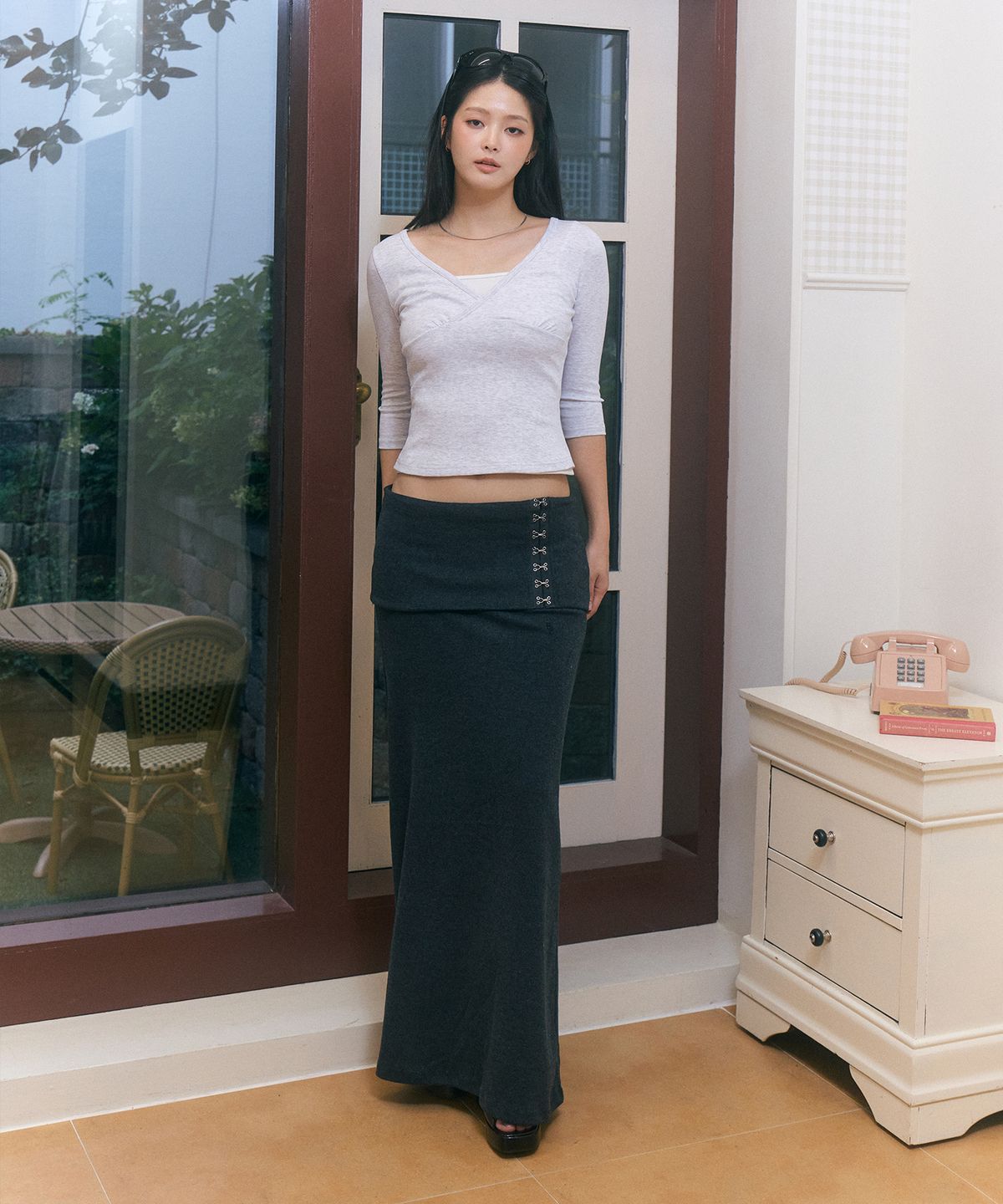 로잔느(ROSEANNE) Rachel Wrap 3/4-Sleeve Top (Heather Gray)
