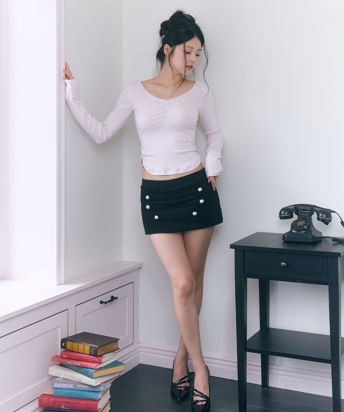 로잔느(ROSEANNE) Juliette Lace-Trim Napoleon Skort (Black)