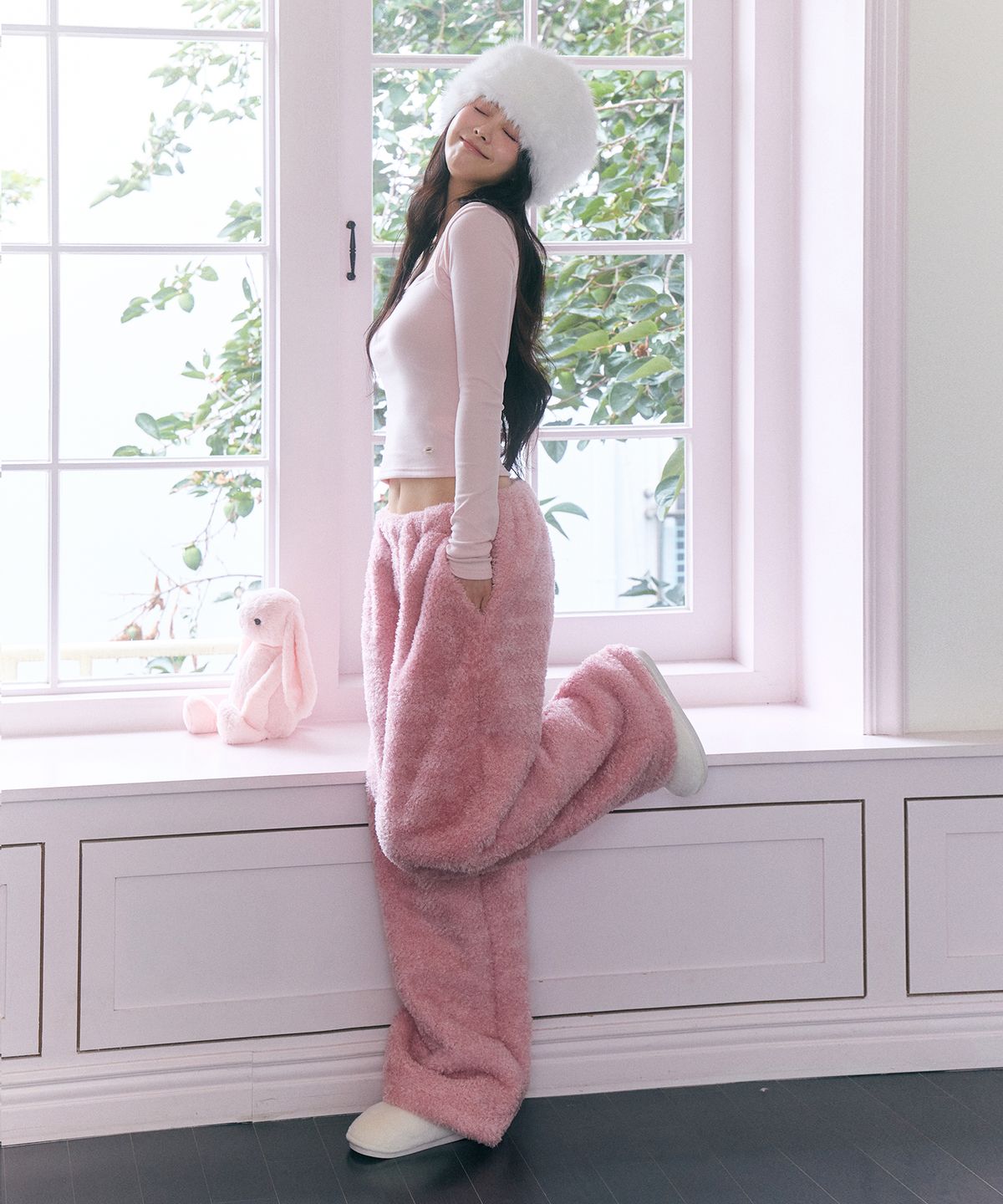 로잔느(ROSEANNE) Teddy Relaxed-Fit Pants (Dusty Rose)