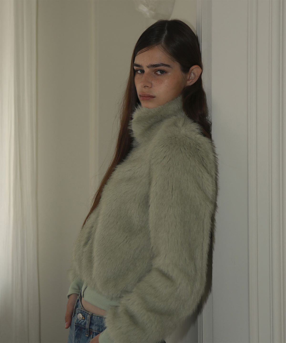 지지비샤(JIJIVISHA) JASMIN FURRY JACKET (GREEN)