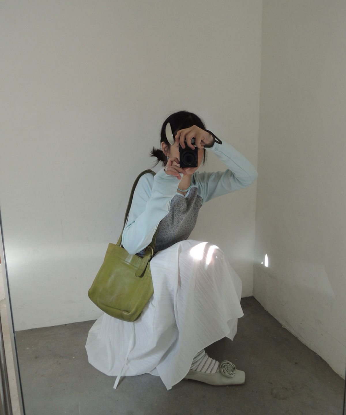 포트레이트서울(PORTRAITSEOUL) 플라워 배색 래글런 티셔츠 - 민트소다(mint soda)
