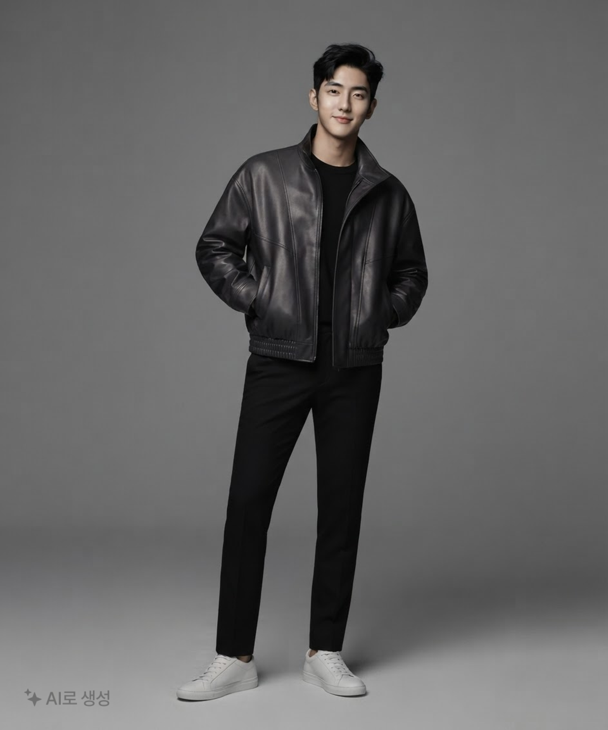 무신사 스탠다드(MUSINSA STANDARD) 신세틱 레더 하이넥 블루종 재킷 L