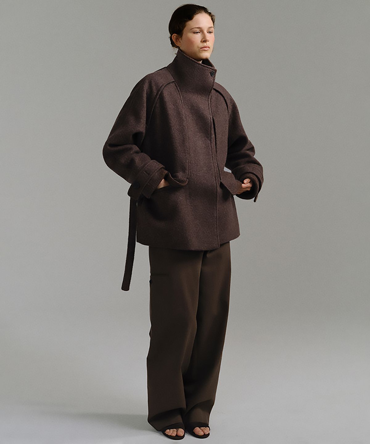 아우브아워(AUBOUR) vent wool half coat (brown)