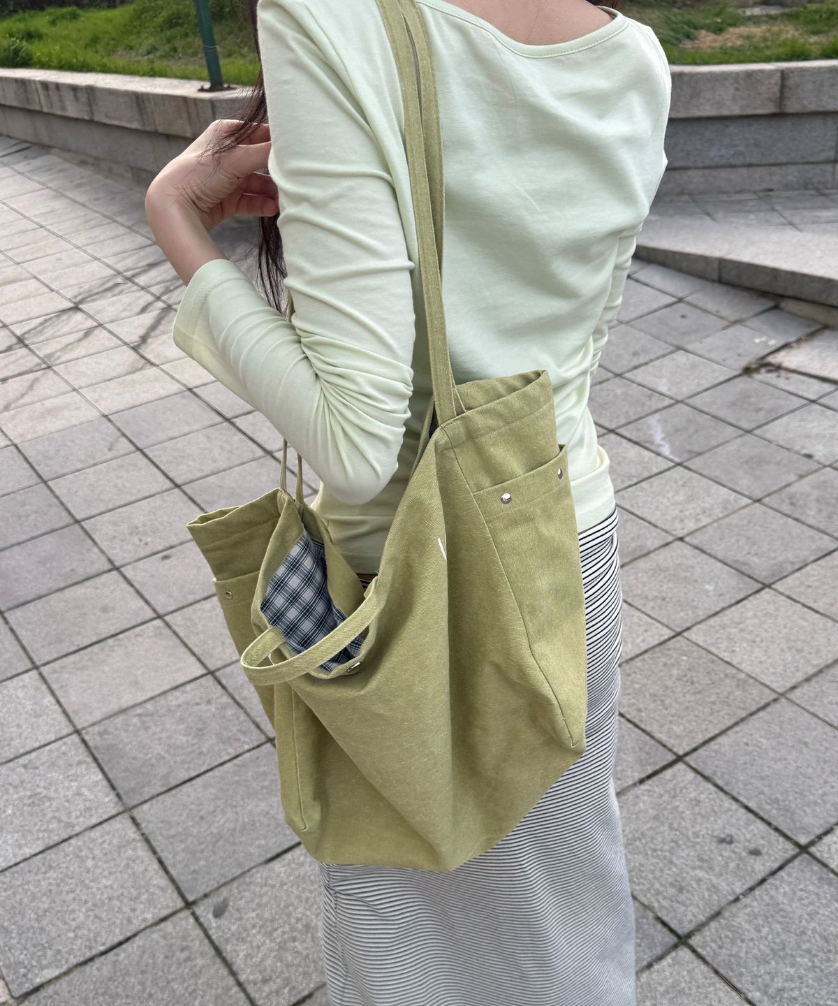 포트레이트서울(PORTRAITSEOUL) 포트레이트 리버시블 빅 쇼퍼백 - Green&check