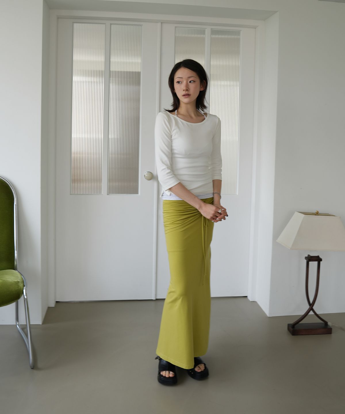 포트레이트서울(PORTRAITSEOUL) 보트넥 슬림핏 7부 티셔츠 - 아이보리(ivory)