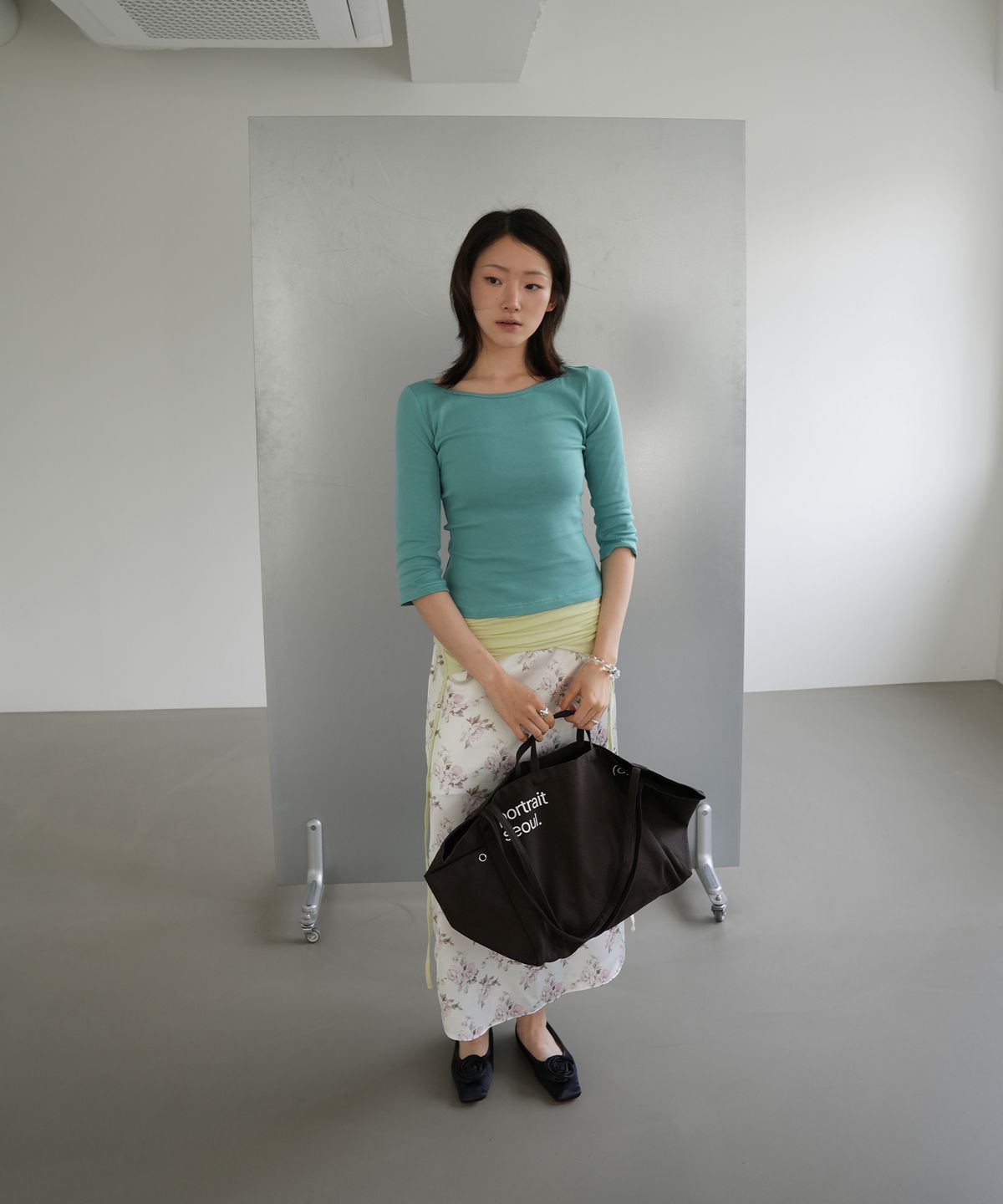 포트레이트서울(PORTRAITSEOUL) 보트넥 슬림핏 7부 티셔츠 - 블루(blue)