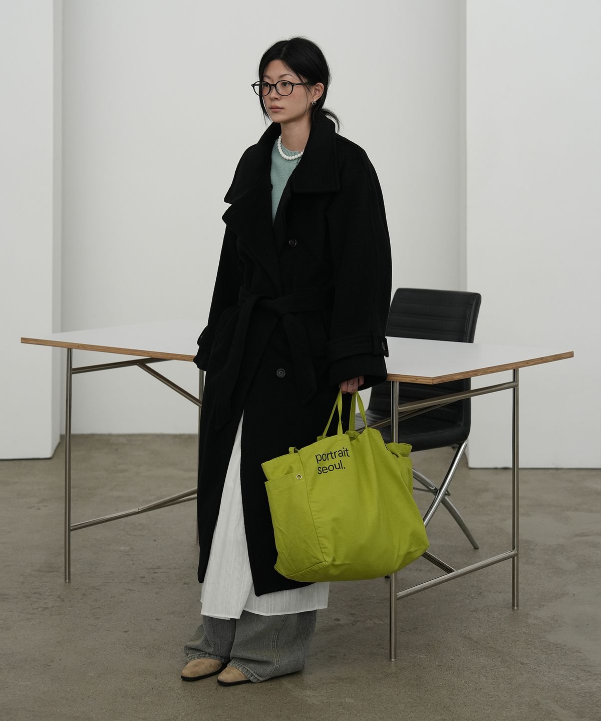 포트레이트서울(PORTRAITSEOUL) 포트레이트 캔버스 빅 쇼퍼백 - 올리브