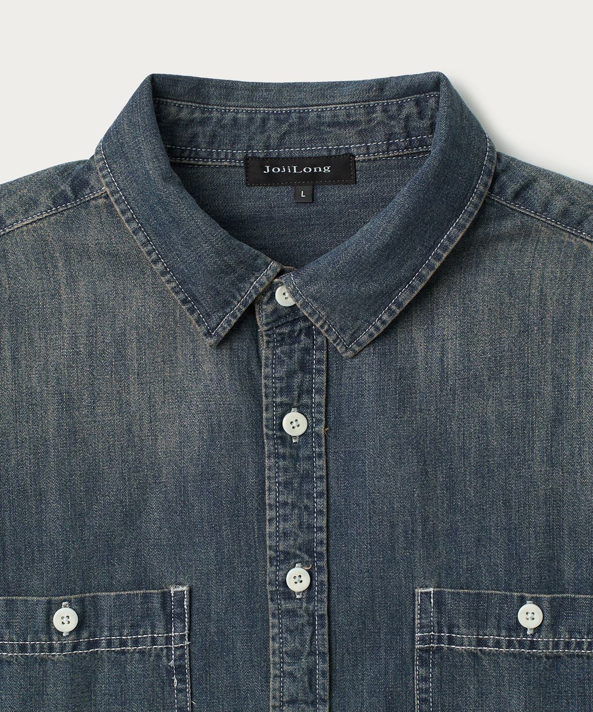 조질롱(JOJILONG) JN137 FADE DENIM UTILITY SHIRT - DEEP INDIGO