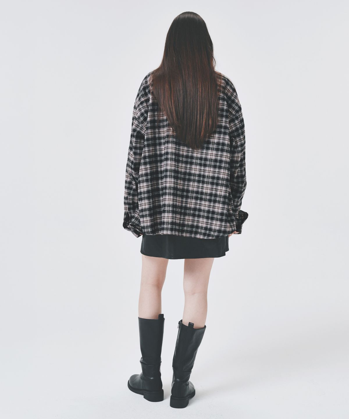 콜드블랭킷(COLD BLANKET) 레더 카라 오버핏 체크 셔켓